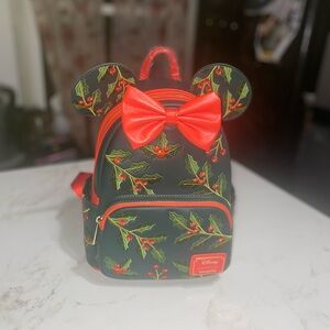 Loungefly Disney Minnie Mouse Holiday Holly Ears Mini Backpack